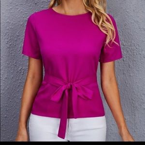 Keyhole Back Belted Blouse